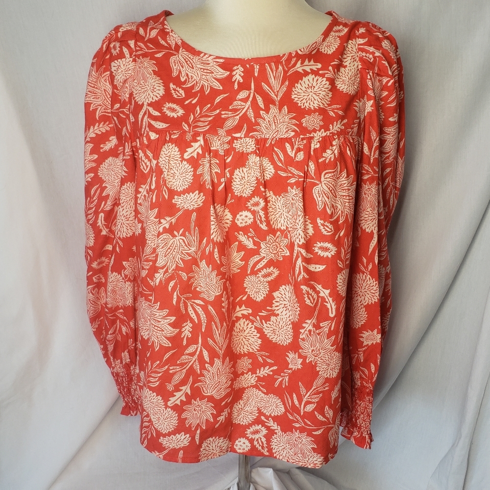 Universal Thread Small long sleeve Orange/creme Scoop Neck tunic [106]